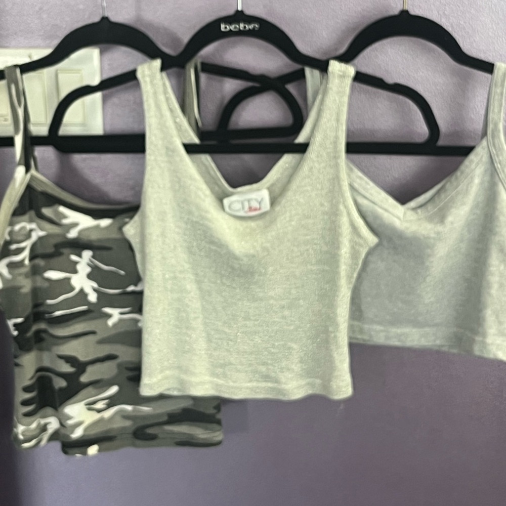 THREE Camouflage silver gray Vintage Tank Top Tee Cami stretch short crop shirt